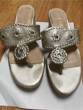Jack Rogers Gold Metallic Leather Cork Wedge Sandals - Size 8M